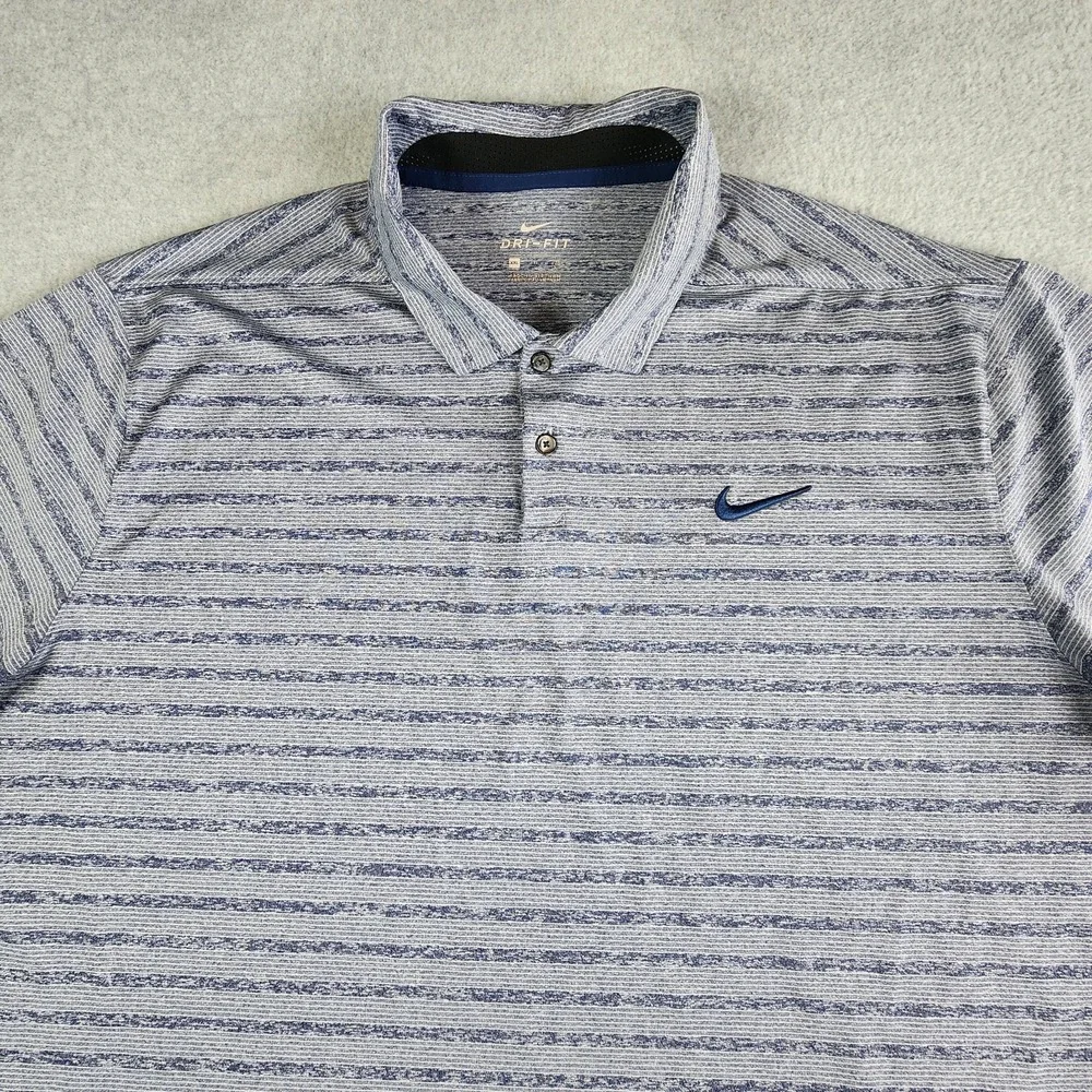 Nike Dri-Fit Vapor Golf Polo Mens XXL Blue Stripe Performance Short Sleeve Shirt